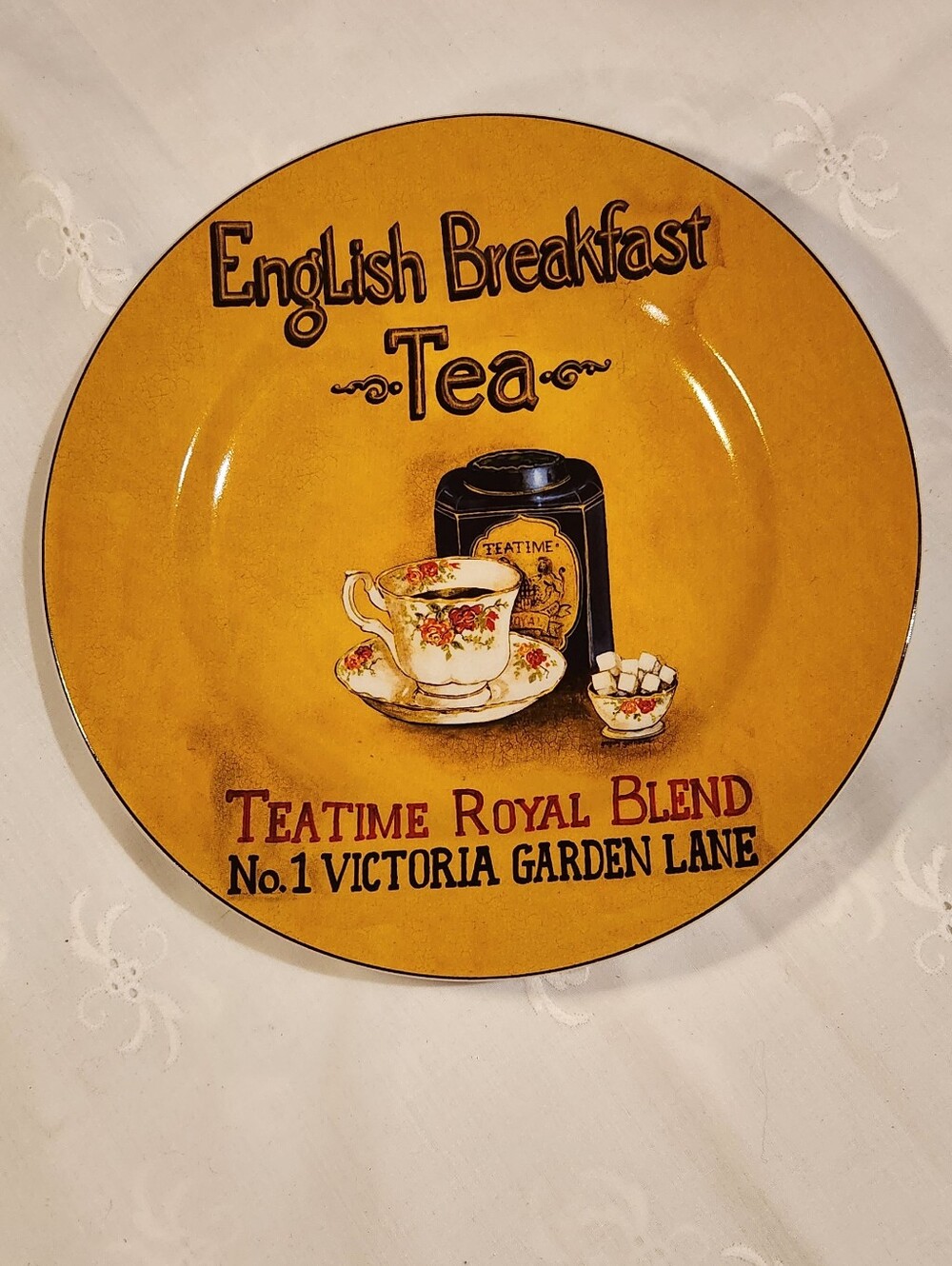 Sakura Oneida "Tea Cups" Greg Gotham Stoneware Plate 8"